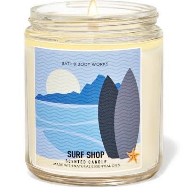 BATH &amp; BODY WORKS BBW SURF SHOP MADE WITH ESSENTIAL OILS WHITE BARN 1 SINGLE WICK SCENTED CANDLE 198 G PENGHARUM RUANGAN