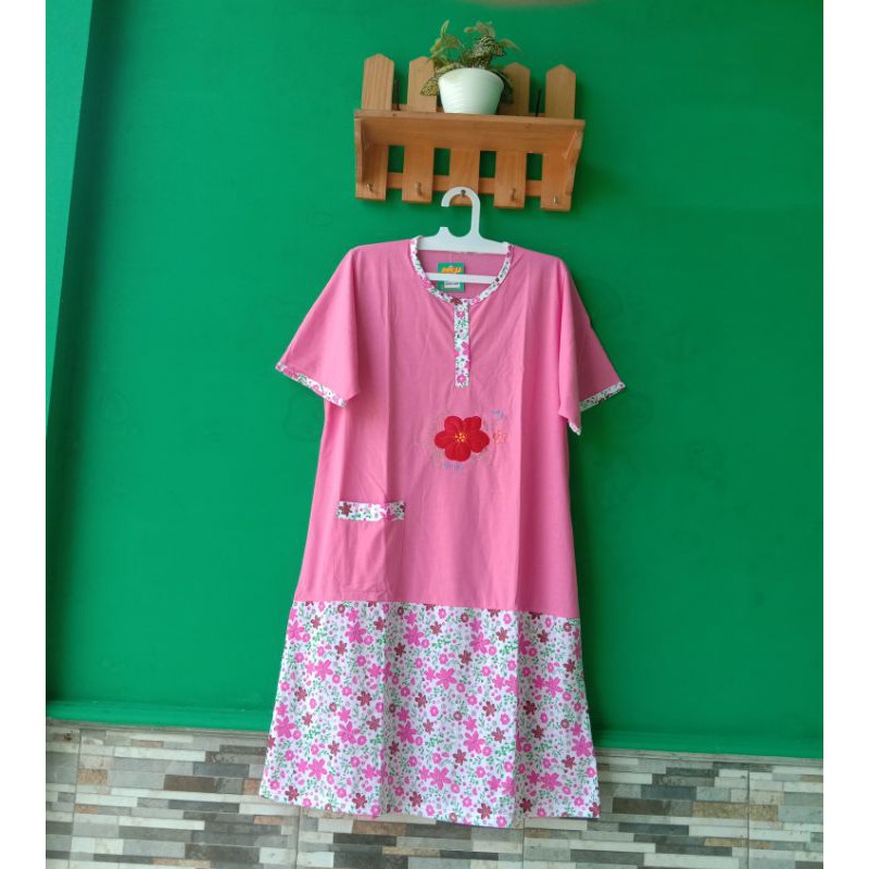 ASLI JUMBO Daster kaos RoyaL Ld125 busui bahan adem nyaman-Pink