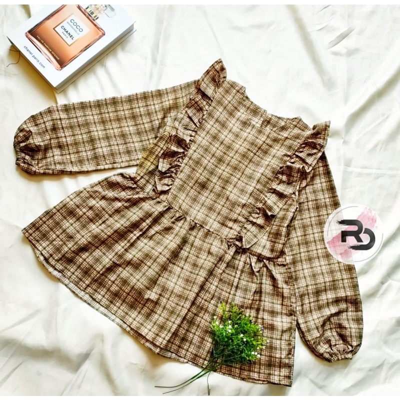 RD FASHION CIRELEA BLOUSE - BLOUSE MUTHIA FIT TO L-Coklat kotak motif