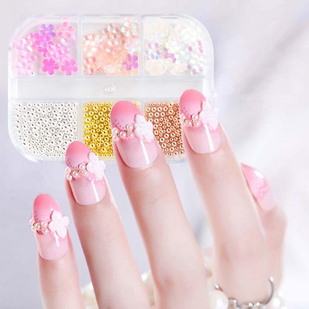 Mxbeauty Bunga Nail Art Rhinestones Permen Warna Akrilik Lima Kelopak Bunga Resin Pesona Kaviar Manik-Manik Perhiasan DIY Dekorasi Nail Art