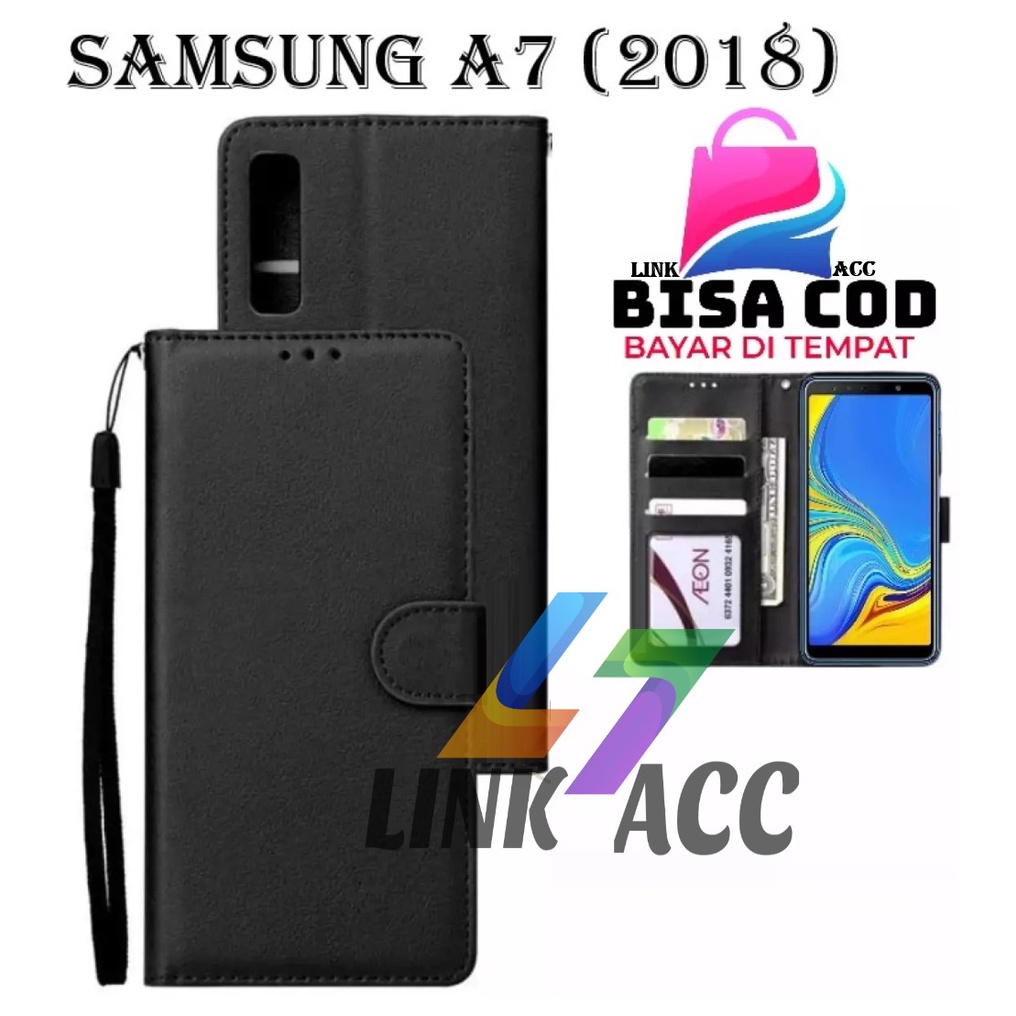 CASE FLIP SAMSUNG A7(2018) LEATHER CASE PREMIUM-FLIP WALLET CASE KULIT UNTUK SAMSUNG A7(2018)