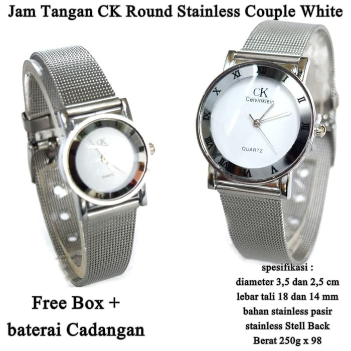 jam tangan pasangan couple ck-stainless pasir raund putih Terbatas