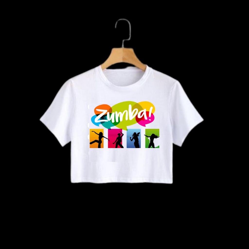 Cloithing May - Kaos Crop Top Kaos Crop Zumba Aerobic Senam Hitam Putih Kaos Distro Croptop Atasan Krop Top Wanita Cewek Viral