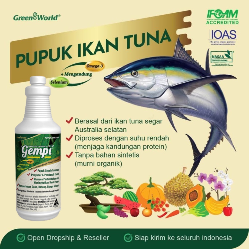 Pupuk Organik GEMPI - GREEN WORLD - 500 ML - Mengandung Omega 3 &amp; Selenium dari Ikan Tuna Australia - Meningkatkan Hasil Panen dan Kekebalan Tanaman Terhadap Hama &amp; Penyakit