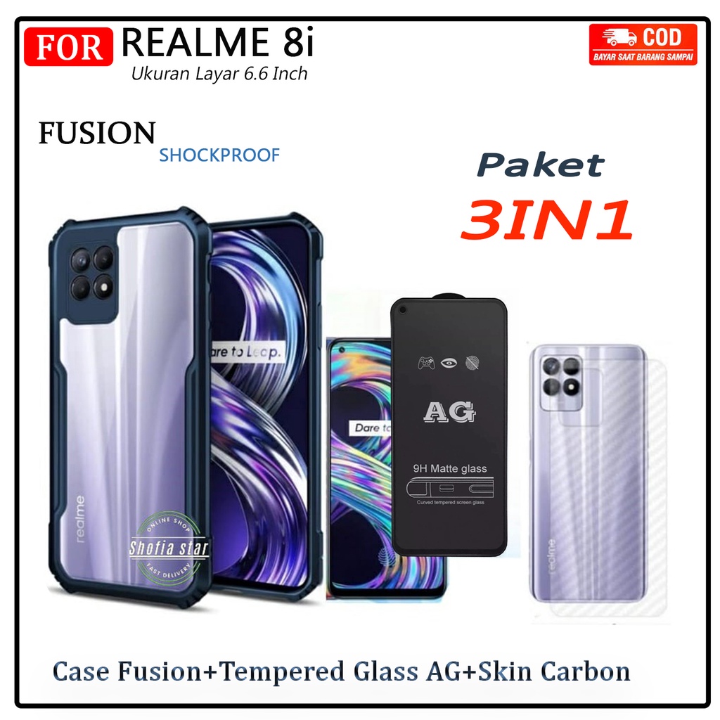 PAKET 3IN1 CASE XUNDD REALME 8i SOFTCASE SHOCKPROOF TRANSPARAN CAMERA PROTECT CASING