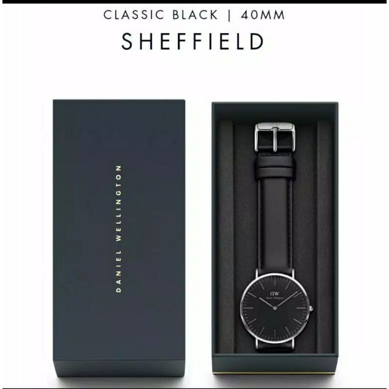 Terlaris (BISA COD) Jam Tangan Pria DW Kulit Super Premium Free Box Ori Dan Paper Bag-Hitam Silver Hitam