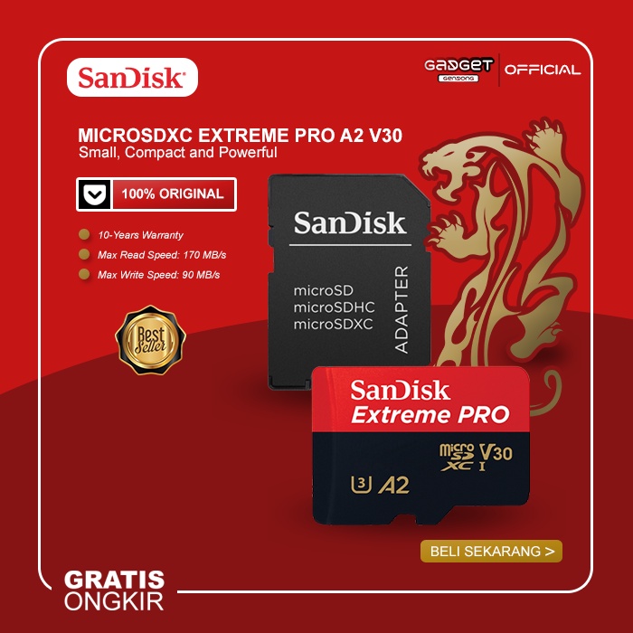 Sandisk MicroSDXC Extreme Pro 1TB - 512GB - 400GB - 256GB A2 V30 UHS-1 (170MB/s) - SDSQXCZ