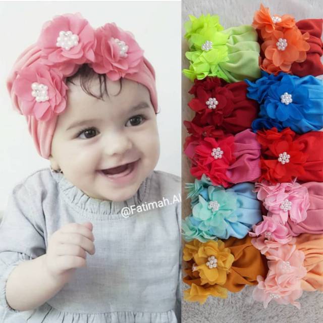 Turban Bayi 0-3th Bunga Besar - Bandana bayi - Kerudung Anak Bayi-3