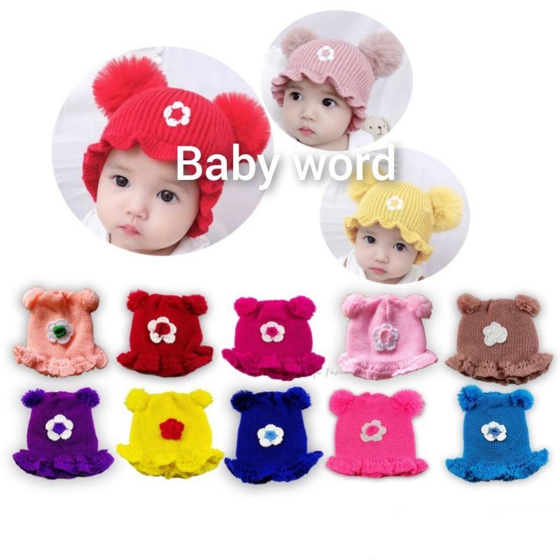 Topi Rajut Bayi Renda Pom&quot;/ topi kupluk renda (0-2 tahun)