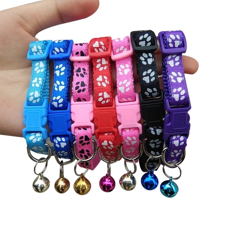 Kalung Anjing / Kucing Adjustable Motif Print Telapak Kaki / Camo Dengan Lonceng