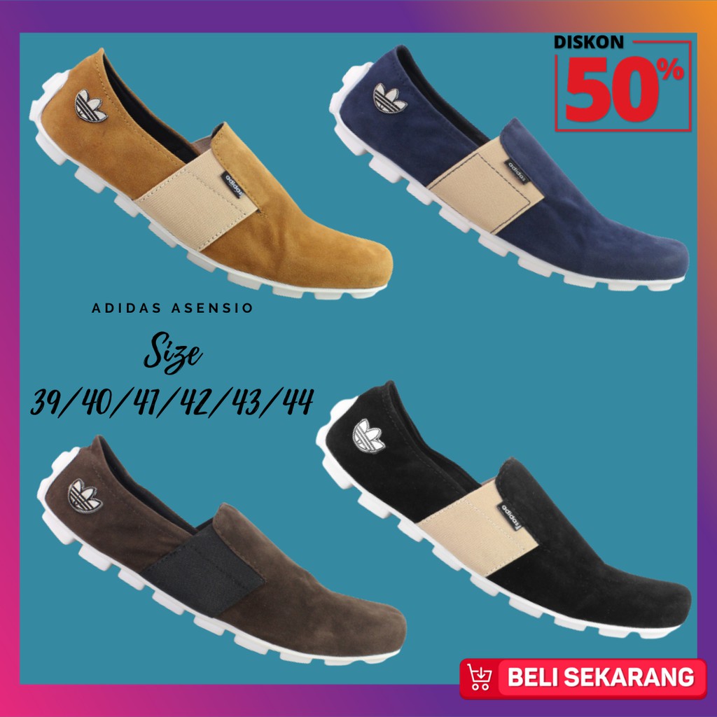 COD !! Sepatu Casual Slop Pria Adidas Asensio Moccasin Suede Murah / Spatu Slip On Cowok Kerja