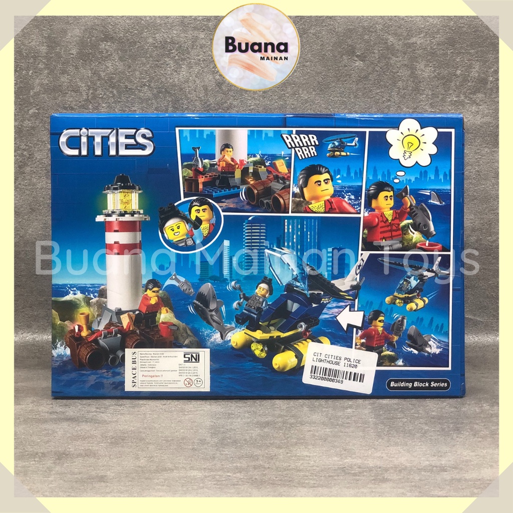 BRICK CITIES POLICE LIGHT HOUSE MAINAN EDUKASI ANAK COWO CEWE HELICOPTER HELI POLISI BLOCK BRICKS 11620