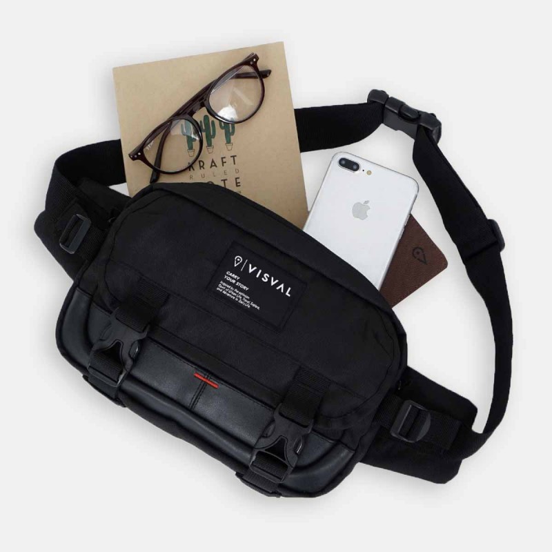 Tas Pinggang Waistbag VISVAL Waist Bag Flashpack Black Selempang Sling Pria Wanita Cowok Cewek VSVL