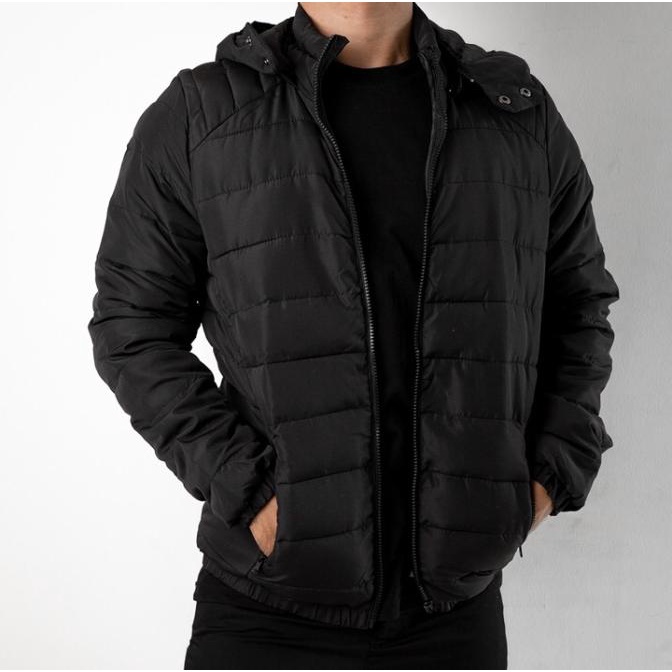 Jaket Puffer Bershka Blue bulu angsa Hooded Original not zara mango