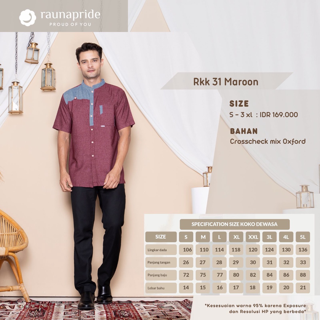 Sarimbit / Couple / Rauna Gamis Koko  RGD 31 - RKK 31 - RGR 31 Maroon /  Terbaru  2022 / Fashion Muslim Couple Terbaru Rauna