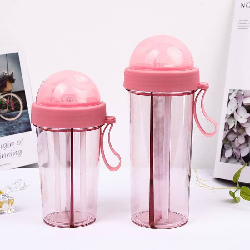 Botol Minum Dua Sisi  600ml l BPA FREE // Botol Minum Dual Use 600ml // Botol Minum Unik 600ml BPA FREE //Botol Minum Dua sisi Murah-Pink dusty