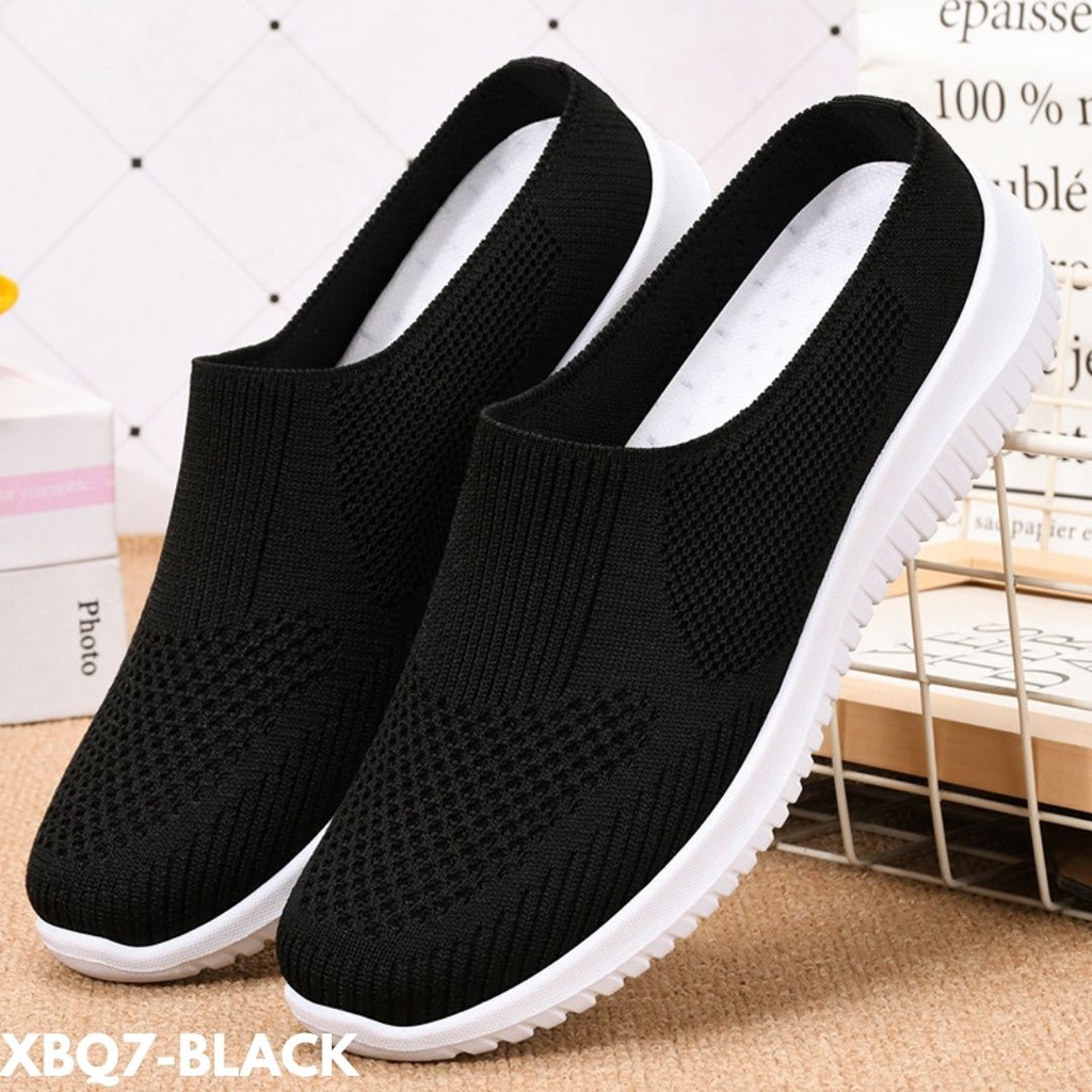 SEPATU SNEAKERS WANITA SLIP-ON JALAN MARKET KECE CASUAL FLYKNIT IMPORT BQ7