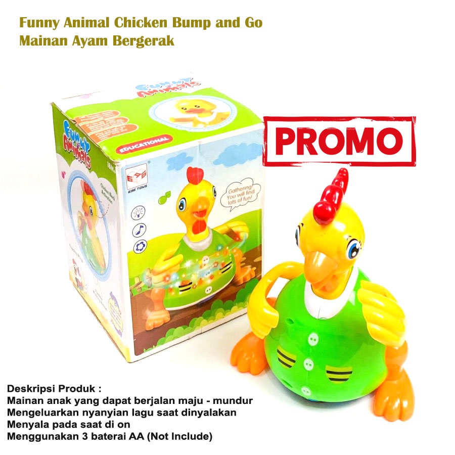 Mainan Bergerak Berlampu dan Musik Funny Animal Chicken Bump and Go