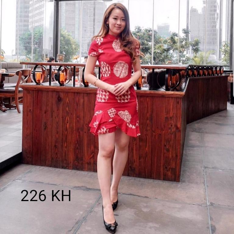 DRESS 226 KH DRESS BATIK  WANITA EDISI  IMLEK  WARNA MERAH 