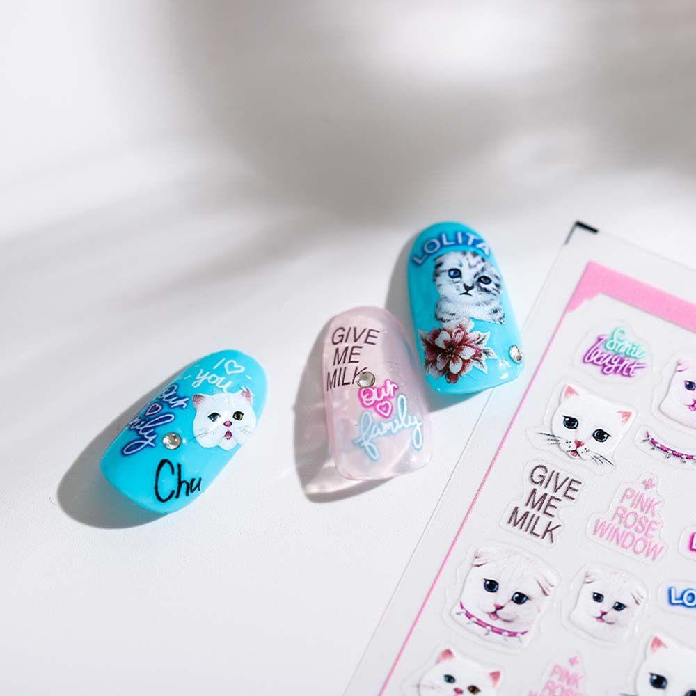 AUGUSTINA Agustina Kartun Stiker Kuku Wanita Perekat Diri Manicure Aksesoris Kelinci Beruang Nail Art Dekorasi