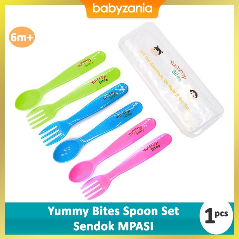 Yummy Bites Baby Spoon Set + Cover Sendok Garpu Anak + Kotak 1 Pasang