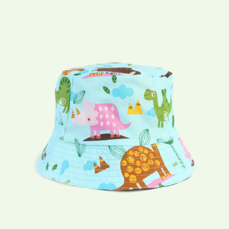 Topi Anak Visor Bucket Karakter | BUCKET HAT ANAK Murah | TOPI VISOR CORONA-Dino biru