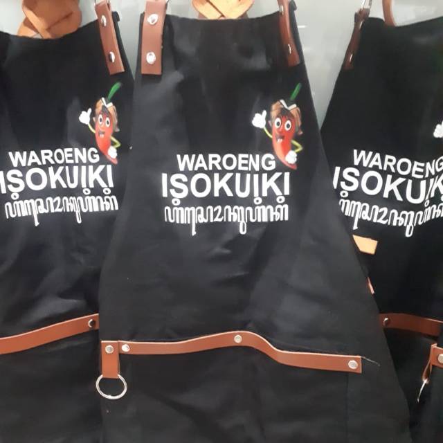 Tambah Logo Pada Celemek Apron Pasang Sablon Merek Menggunakan Polyflex cafe bakery barber bar hotel