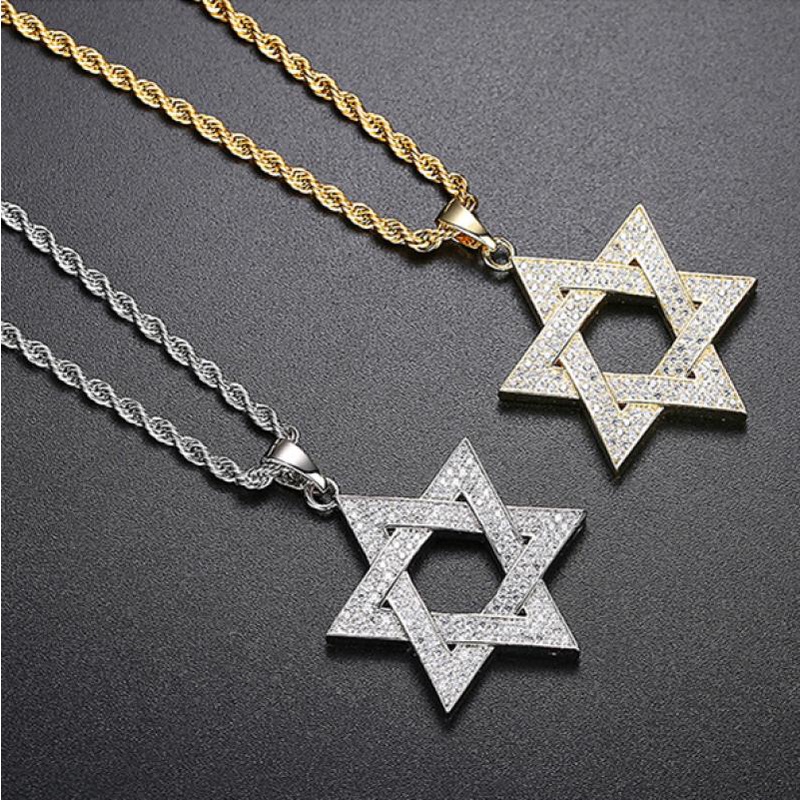 2022 Kalung Rantai Liontin Bintang Judaism of David Klasik Hias Zircon Untuk Pria