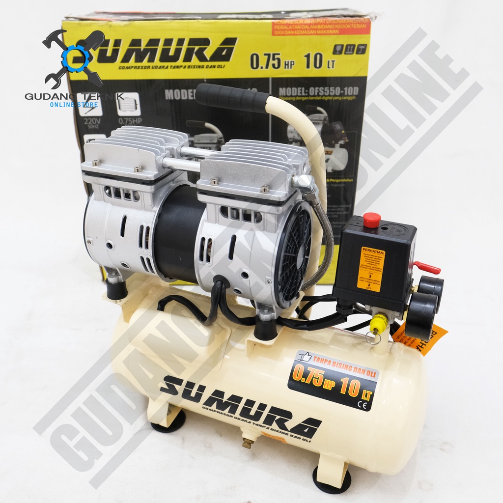 Kompresor Angin Tanpa Oli SUMURA OFS 550-10 / Air Compressor Oilless SUMURA OFS550-10 3/4Hp 10L