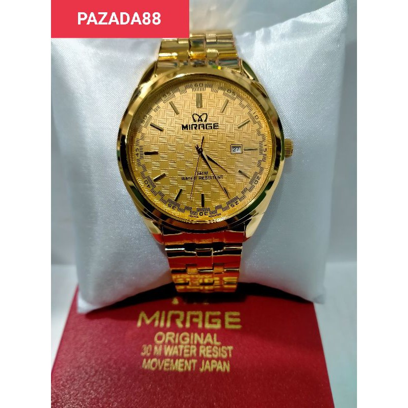 MIRAGE 8271BRP-M/ JAM TANGAN PRIA RANTAI KUNING STAINLESS STEEL WATER RESISTANT