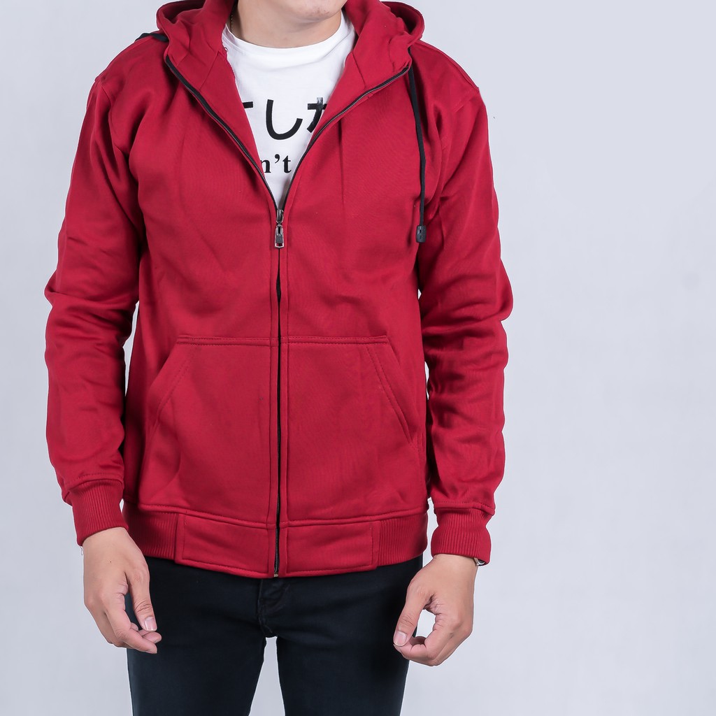 Jaket Polos Pria Cowok Hoodie Sleting Hitam Biru Merah Maroon Abu Coklat Aneka Warna   keren