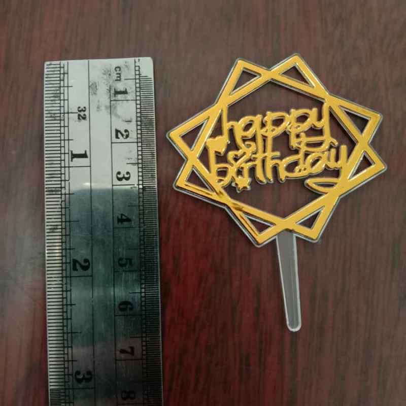 Tusukan Kue Ultah Motif Kotak Persegi Happy Birthday Topper Cake Cute Gold Mini Harga Satuan