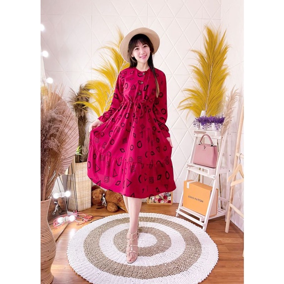 Dress rampel tali pinggang//Dress voxy murah kekinian//TUNIK busui bisa COD