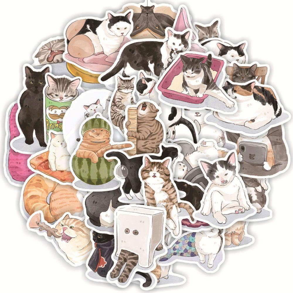 Stiker Desain Kartun Kucing Dan Bunga Gaya Minimalis