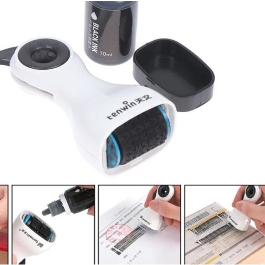

➪ TENWIN 7605-1 Ink Roller Stempel Keamanan Privacy Seal WHITE - 1 Extra Ink ✈