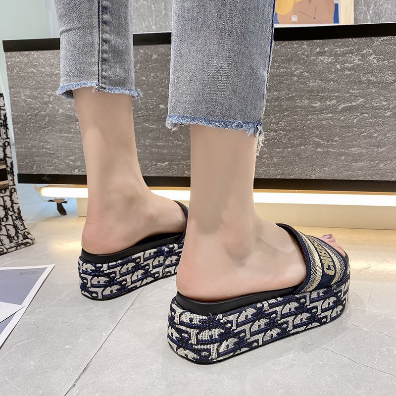 Sandal Wedges Wanita Import Kekinian Model Slip Kekinian Terbaru 0392
