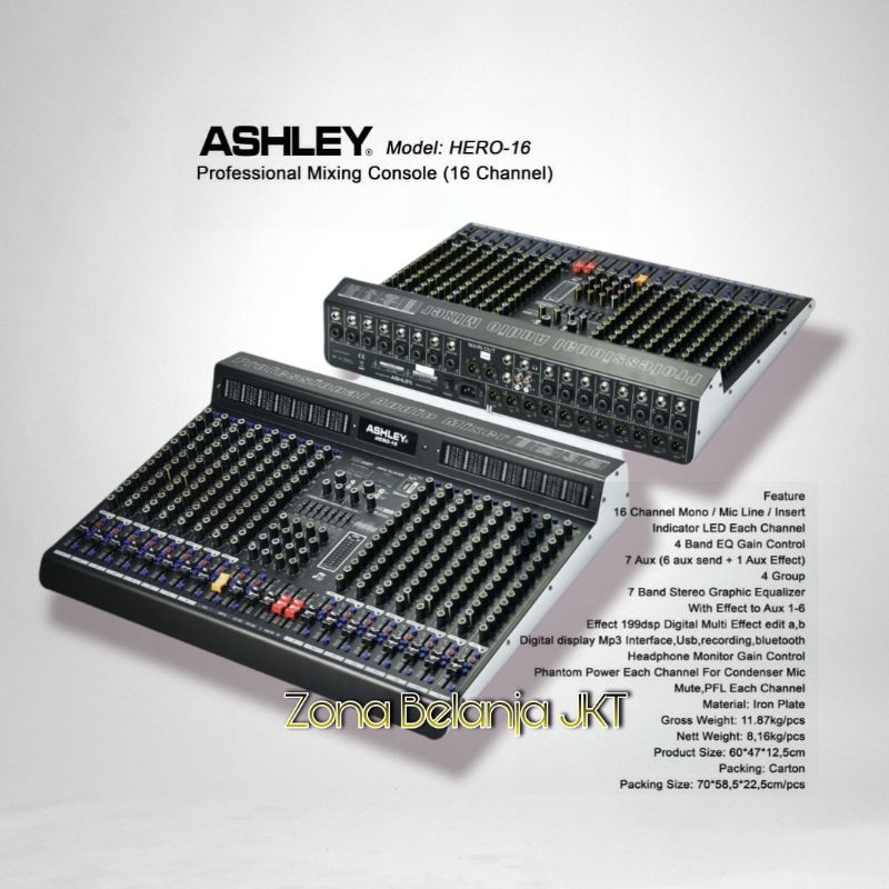 MIXER AUDIO ASHLEY HERO 16 HERO16 16CHANNEL ORIGINAL DIGITAL MULTI EFFECT DSP