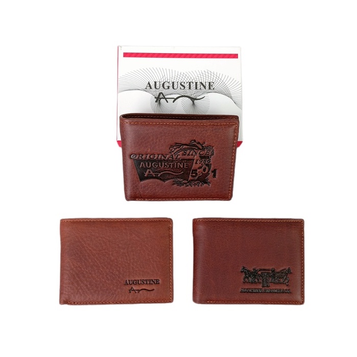 Dompet Pria AGST-805 Kulit Asli Bifold Coklat Polos