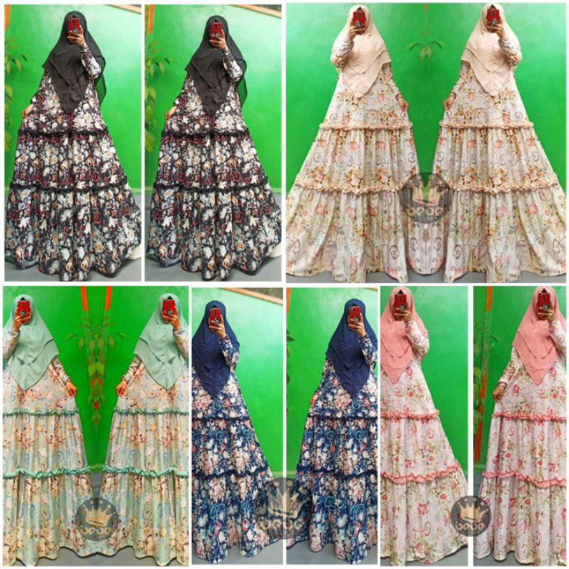 Gamis misbee set khimar ceruty |Gamis misbee mix ceruty