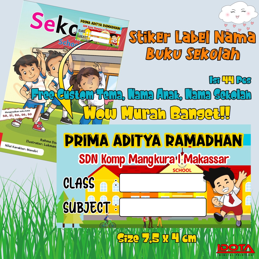 Stiker Label Nama Buku Sekolah Kelas Pelajaran Anak Sekolah SD SMP SMA
