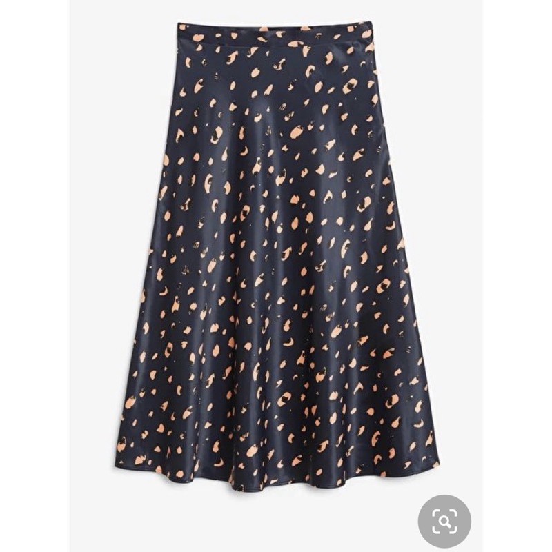 Monki Satin Midi Skirt in Navy with Peach Dots