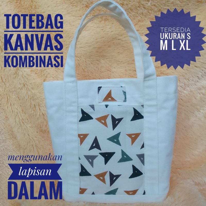 Totebag Kombinasi Kain Blacu Premium dan Kain Perca