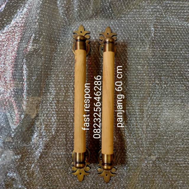Gagang Pintu Rumah / Handle Pintu Rumah Motif Kayu Kuningan Antik 60 cm