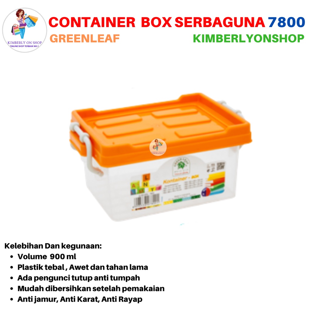 Box Container 900 ml 7800 Q SEVEN BOX Tempat Penyimpanan Green Leaf