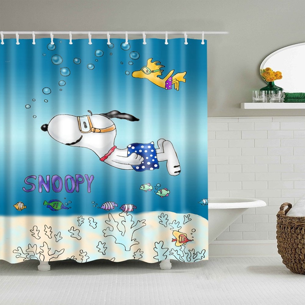 2020 Dafield Tirai Shower Kamar Mandi Motif Kartun Snoopy Kacang Dinosaurus Burung Hantu Peta Dunia Shopee Indonesia