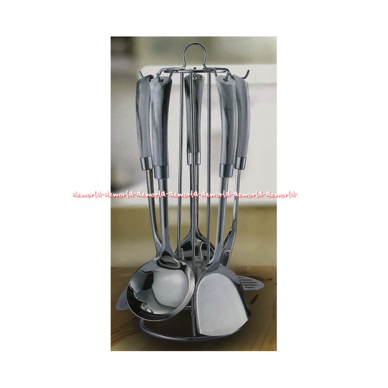 Krischef 5Pcs Kitchen Utensils Rotaring Stand Alat Centong 1Set Gantungan