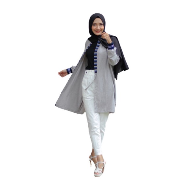 OUTER WANITA ABU-ABU LURIK BY SHE HESTI FASHION
