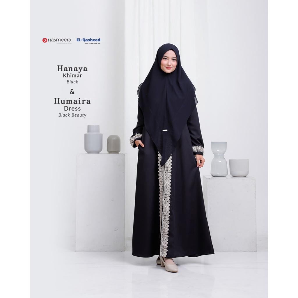 [READY TOKO] TERBARU SET GAMIS YASMEERA HUMAIRA WARNA LUCENT WHITE(PUTIH) DAN BLACK BEAUTY(HITAM) IN