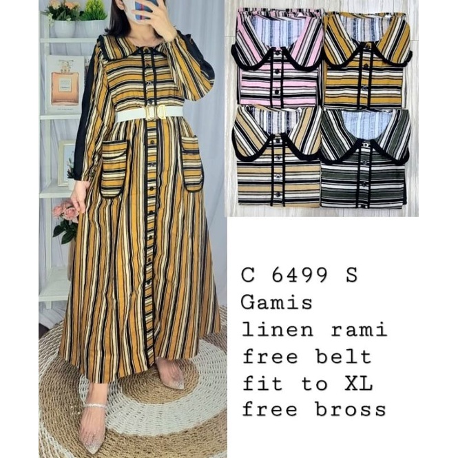 gamis salur kancing full linen impor