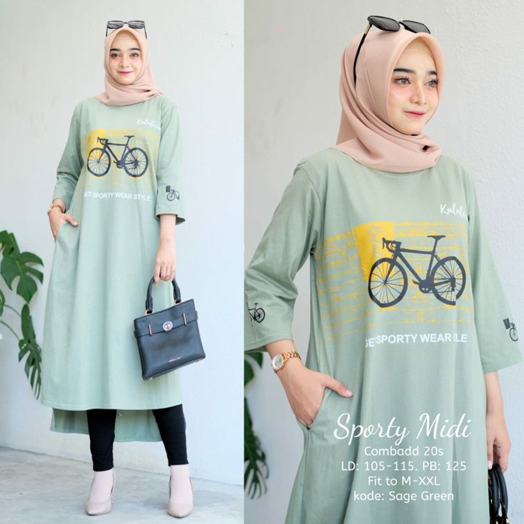 SPORTY MIDI DRESS JUMBO BAHAN COMBED APLIKASI SABLON  UKURAN S M L XL XXL  BUSANA MUSLIM REMAJA TANGGUNG JUMBO MIDI DRESS COMBED JUMBO LONG TUNIK KAOS BAJU ATASAN WANITA MIDI DRES MUSLIM SPORTY GAMIS MIDI BAJU WANITA BIG SIZE BEST SELLER